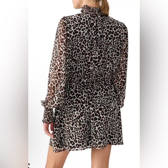 Sanctuary Tie Waist Leopard Ruch High Neck Long Semisheer Sleeves Mini D… - Picture 2 of 11